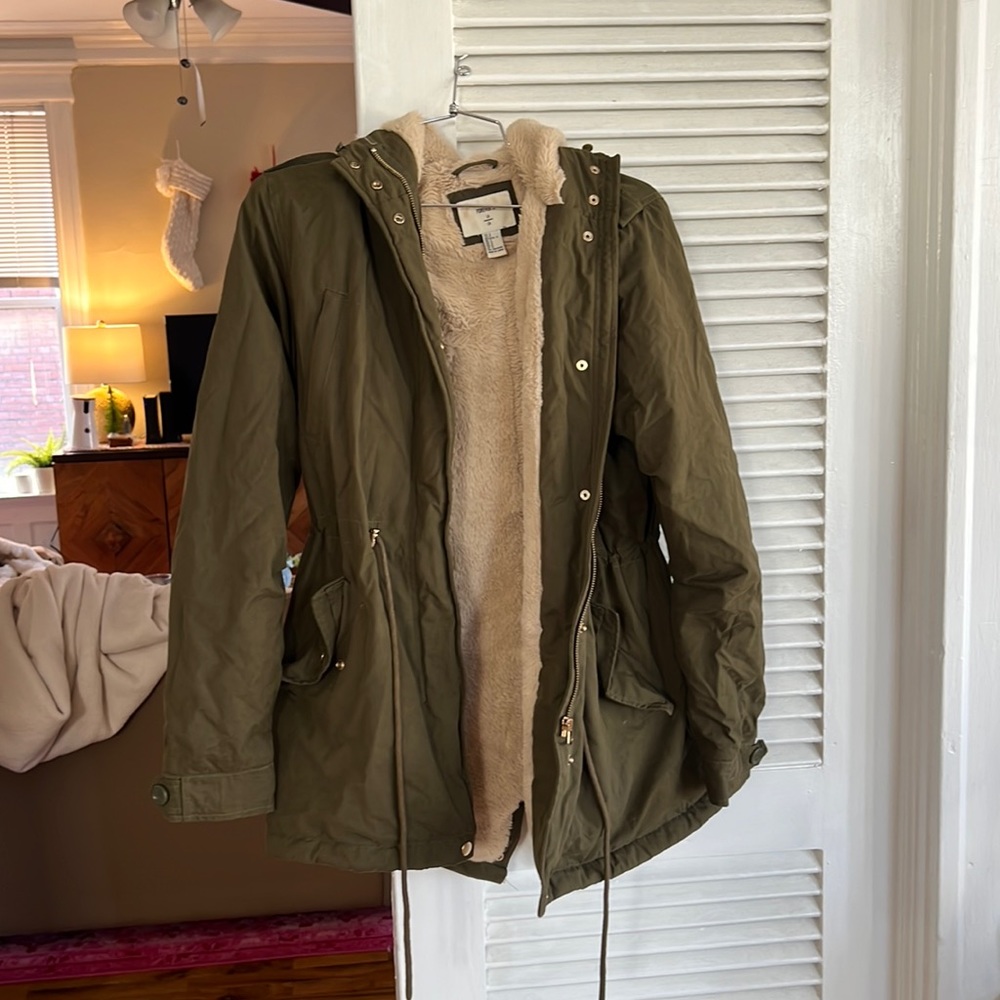 Forever 21 Womens Hooded Faux Fur Lined Jacket Coat (Size S)